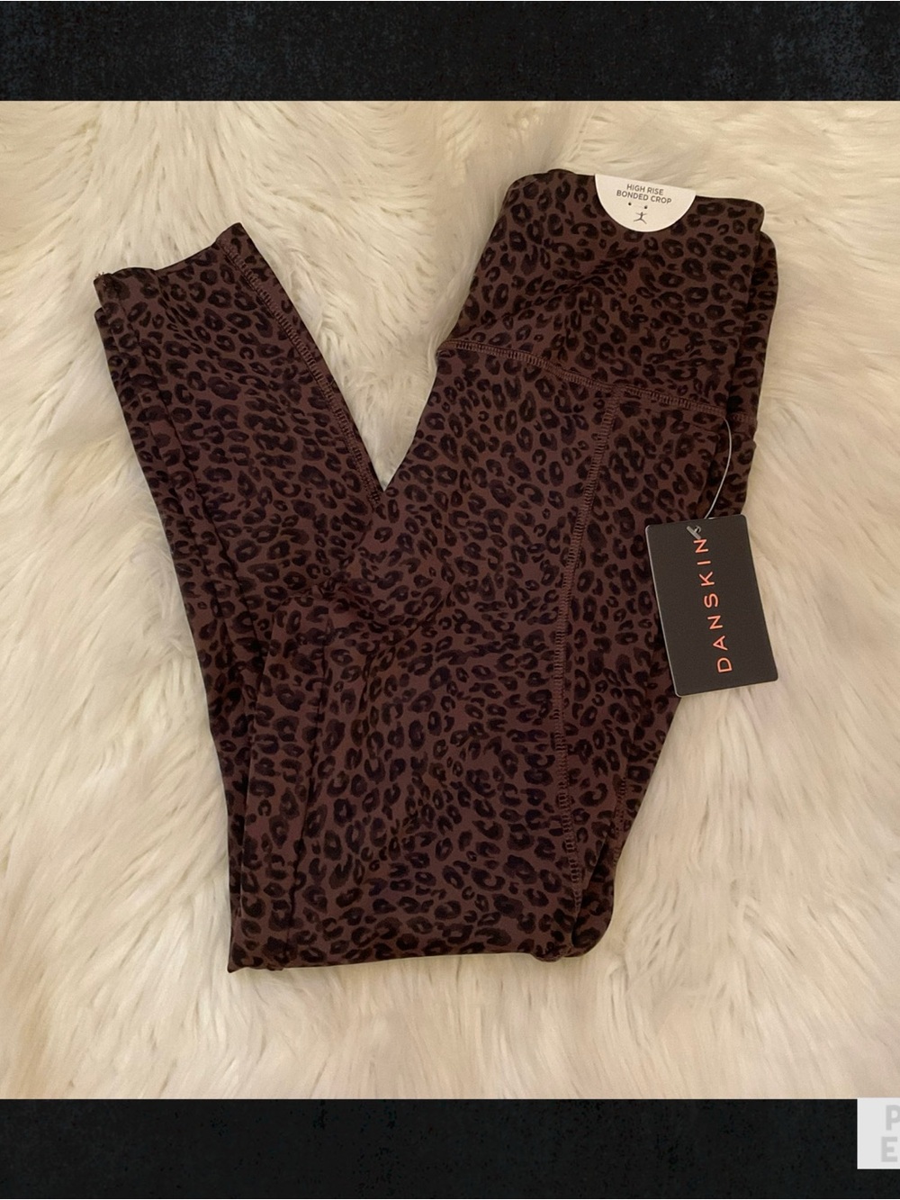 Danskin High Waist Pocket Crop Leggings Espresso Spotted Leopard Print NWT XS